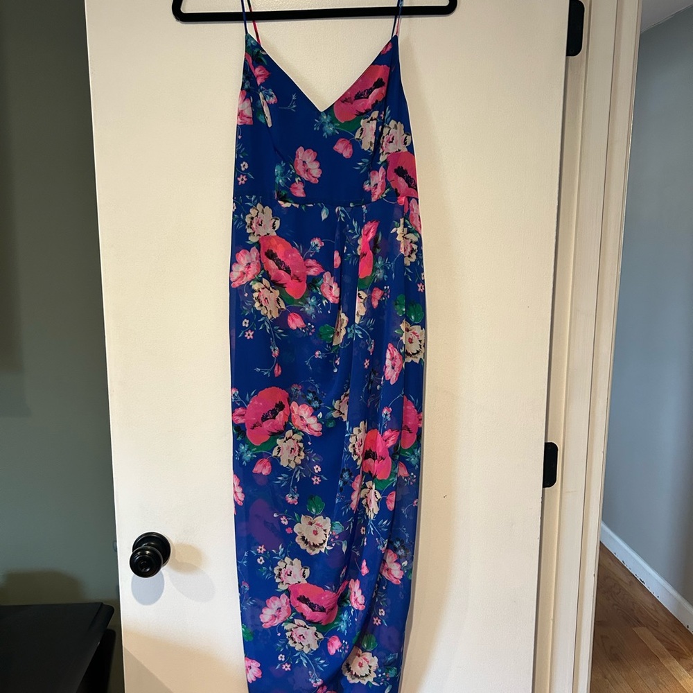 Blue Floral Dress with Pink Blooms